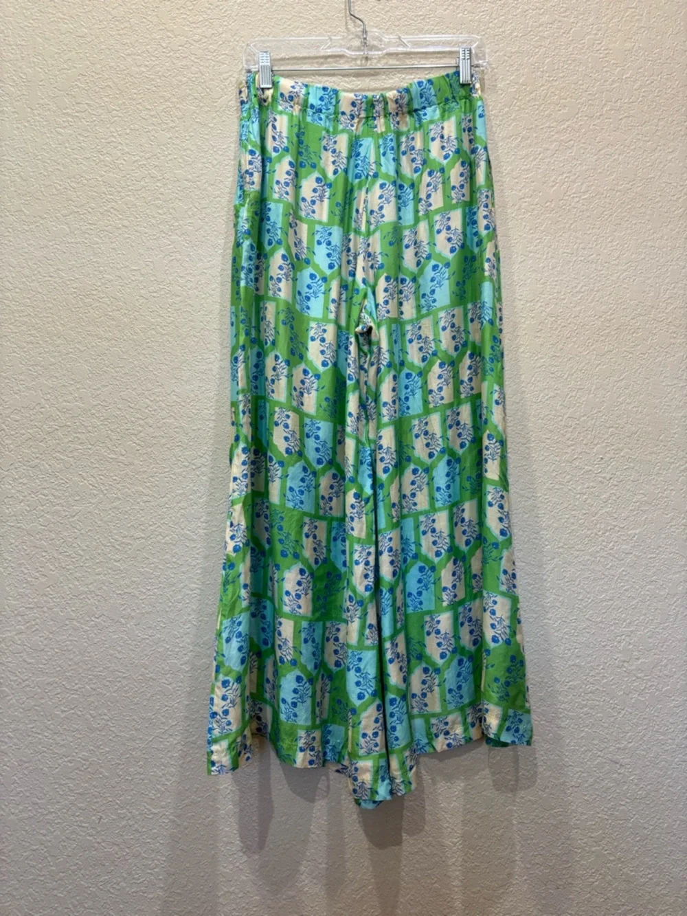 Verandah Flared Wide Leg Pants Green Floral Lightweight Boho Whimsigoth Size XS - Picture 7 of 10